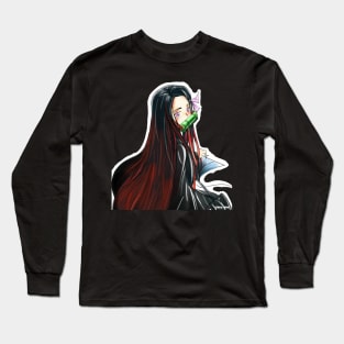 nezuko in kawaii landscape in demon slayer Long Sleeve T-Shirt